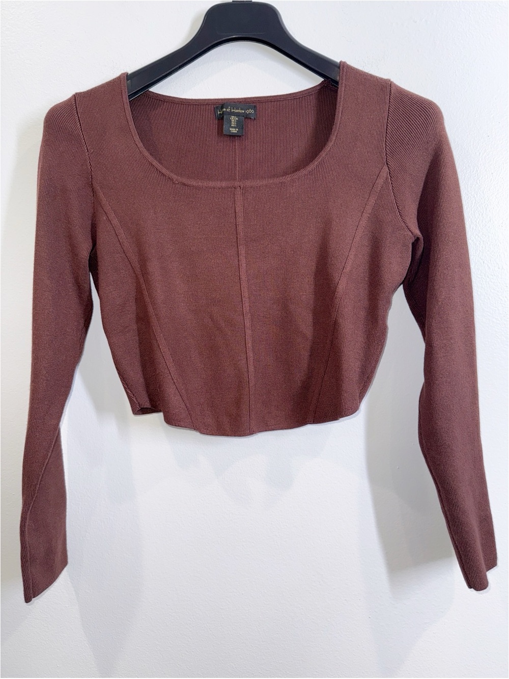 House of Harlow 1960 mocha brown cropped knit sweater top size large